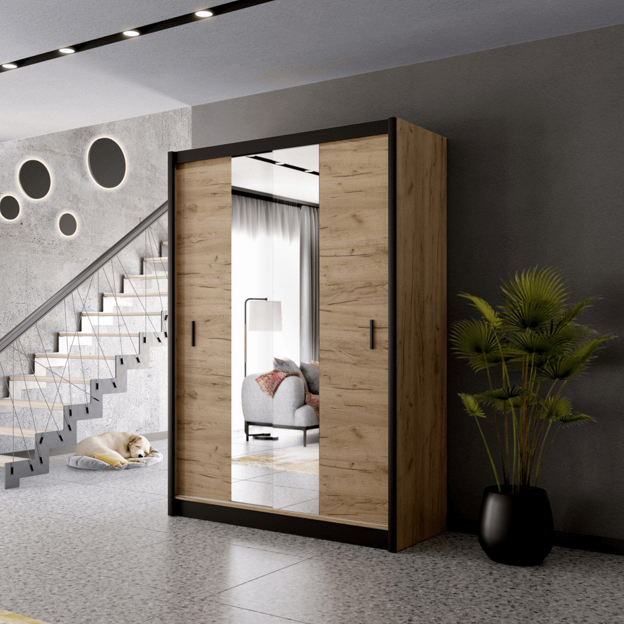 Dulap CRAFTV, stejar craft/negru, PAL melaminat, cu 2 usi, 150x61x215 cm