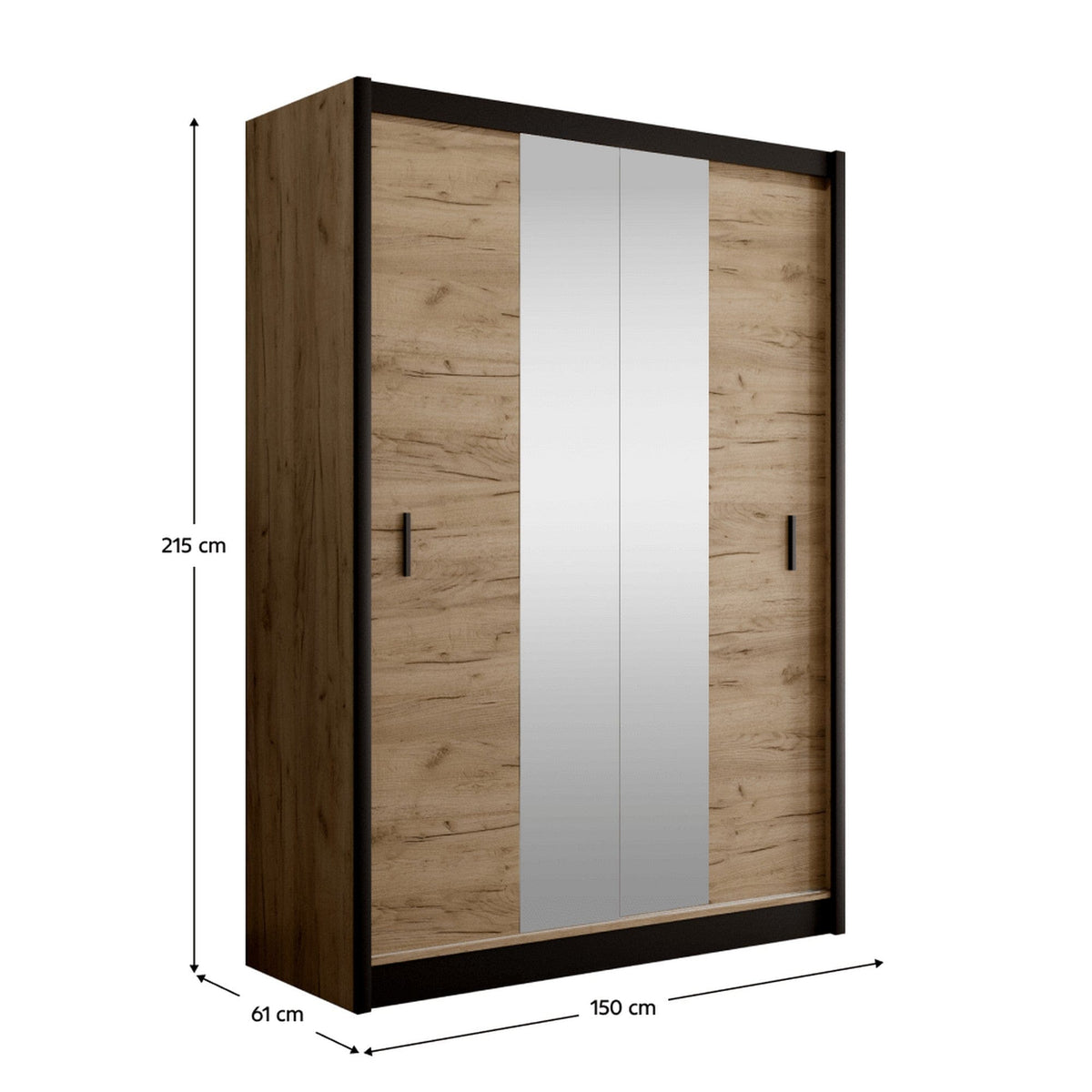 Dulap CRAFTV, stejar craft/negru, PAL melaminat, cu 2 usi, 150x61x215 cm
