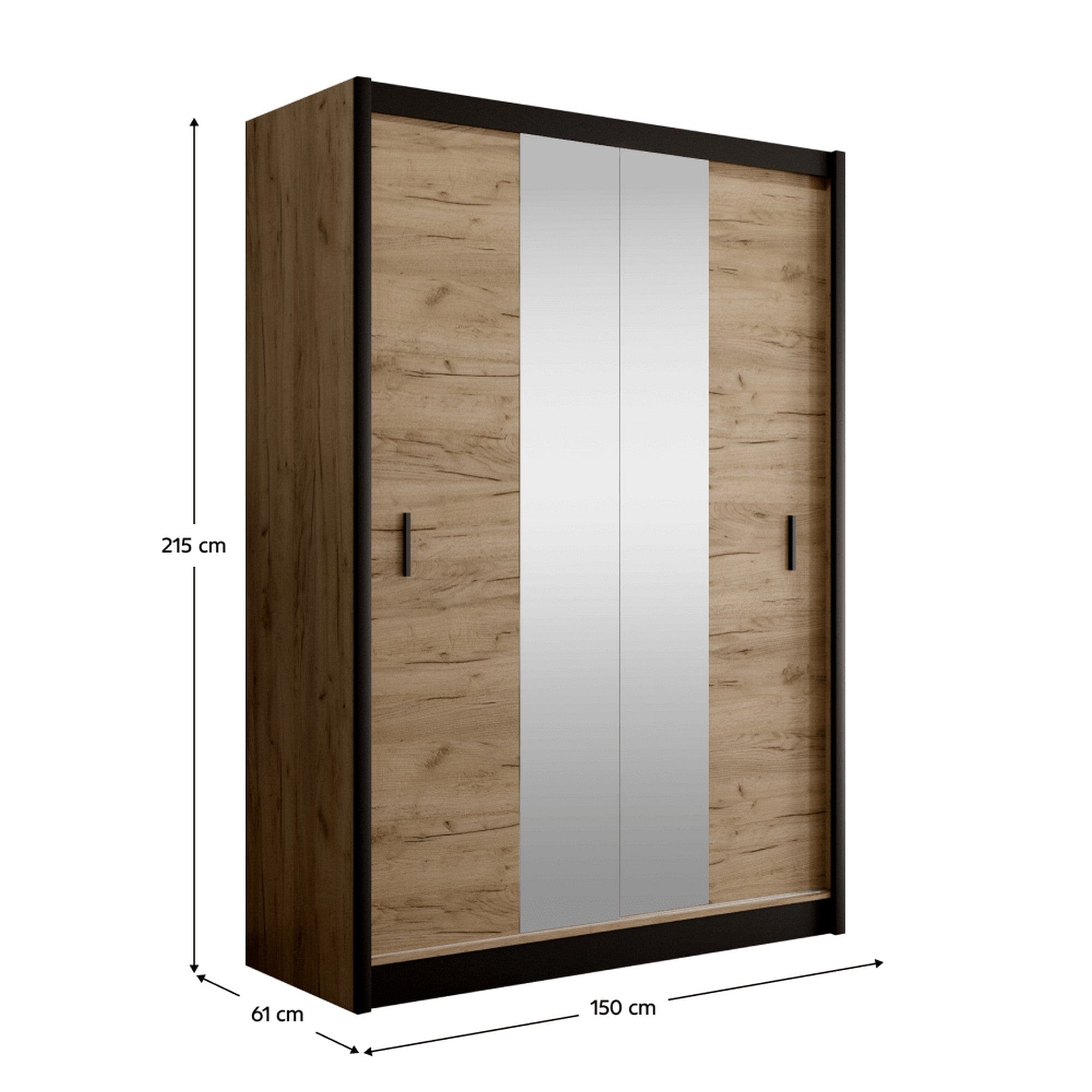 Dulap CRAFTV, stejar craft/negru, PAL melaminat, cu 2 usi, 150x61x215 cm