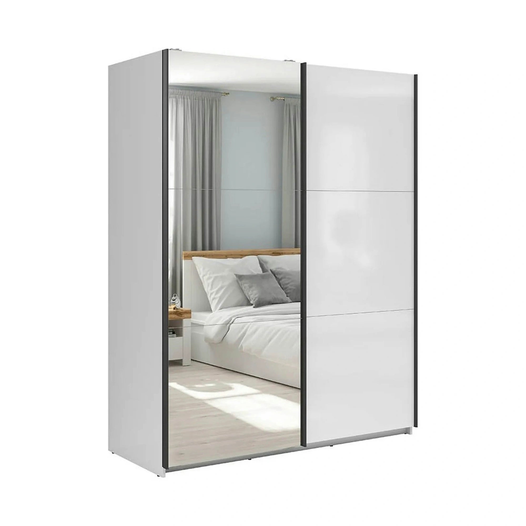 Dulap cu doua usi si oglinda TETRIX, alb lucios, PAL, cu 2 usi si oglinda, 154x60x196 cm