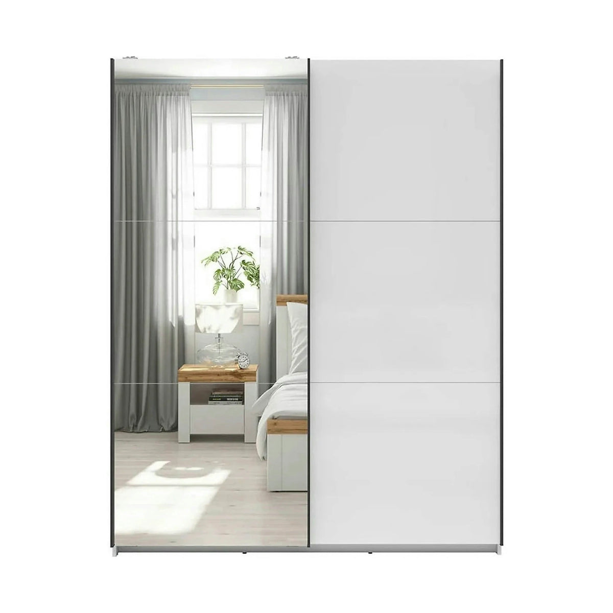 Dulap cu doua usi si oglinda TETRIX, alb lucios, PAL, cu 2 usi si oglinda, 154x60x196 cm