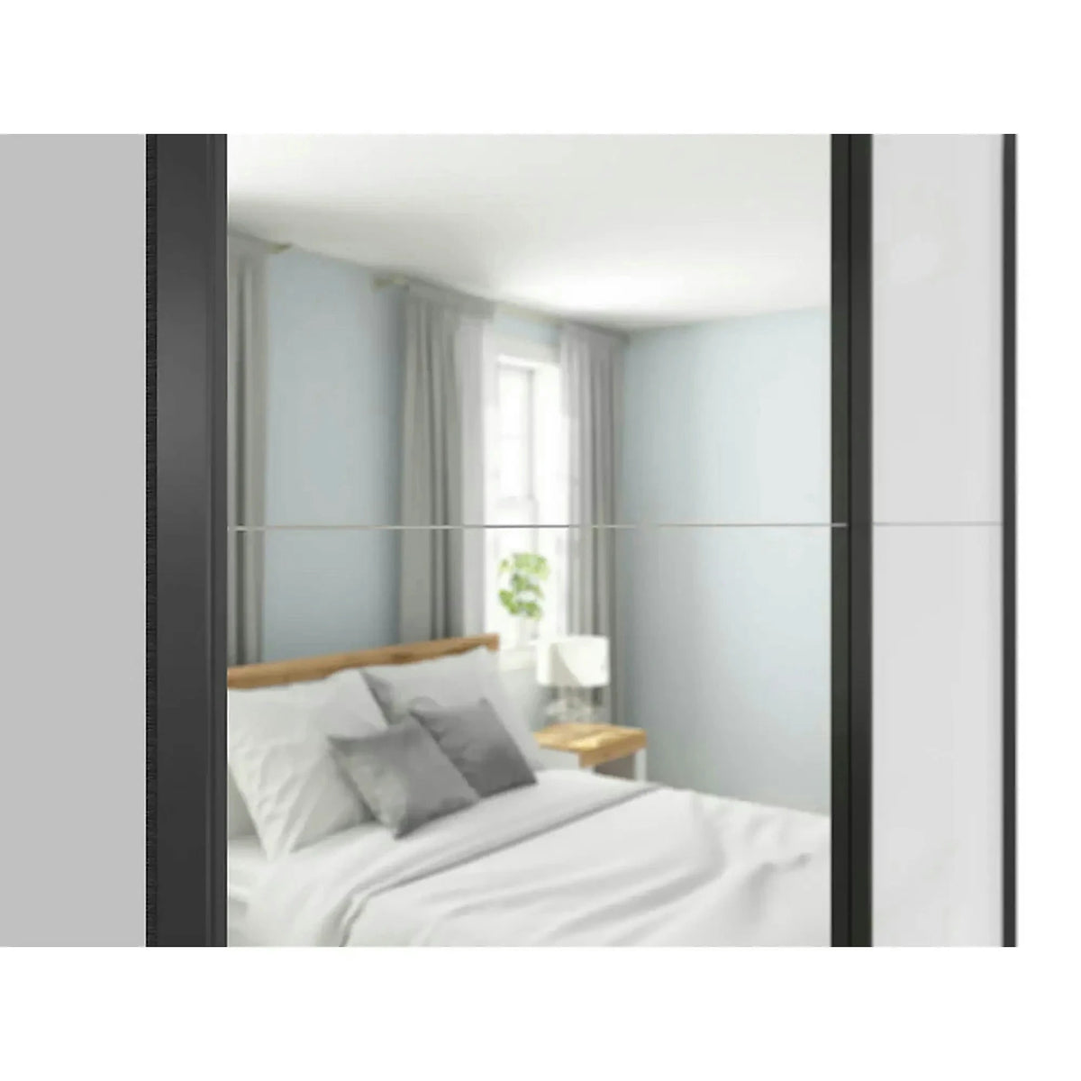Dulap cu doua usi si oglinda TETRIX, alb lucios, PAL, cu 2 usi si oglinda, 154x60x196 cm