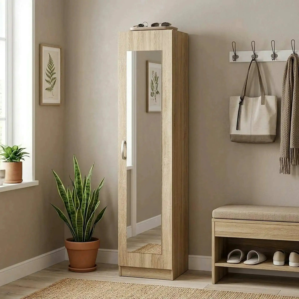 Dulap cu oglinda BETTY 2 BE02-005-00, stejar sonoma, PAL melaminat, cu o usa, 45x57x220 cm