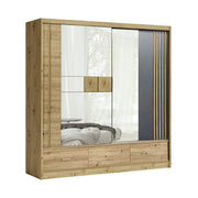 Dulap cu oglinda si sertare CANADA CA2-200, stejar artisan/gri grafit, PAL, cu 2 usi si 3 sertare, 200x60x215 cm