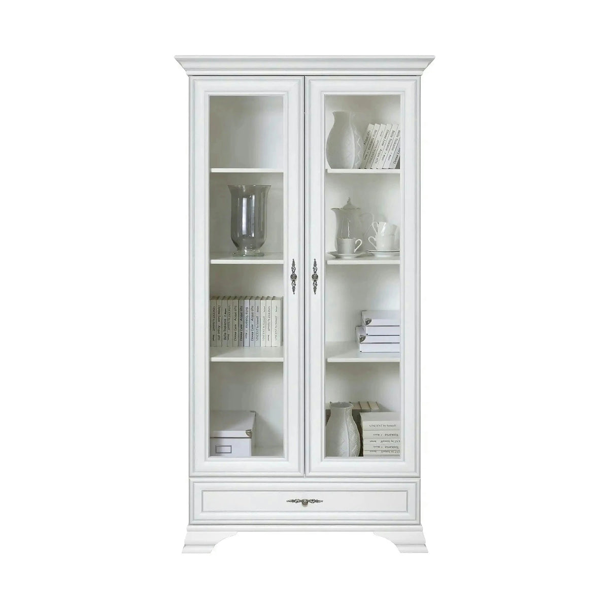 Dulap cu usi sticla IDENTO, alb, PAL/sticla, 100x44x210 cm