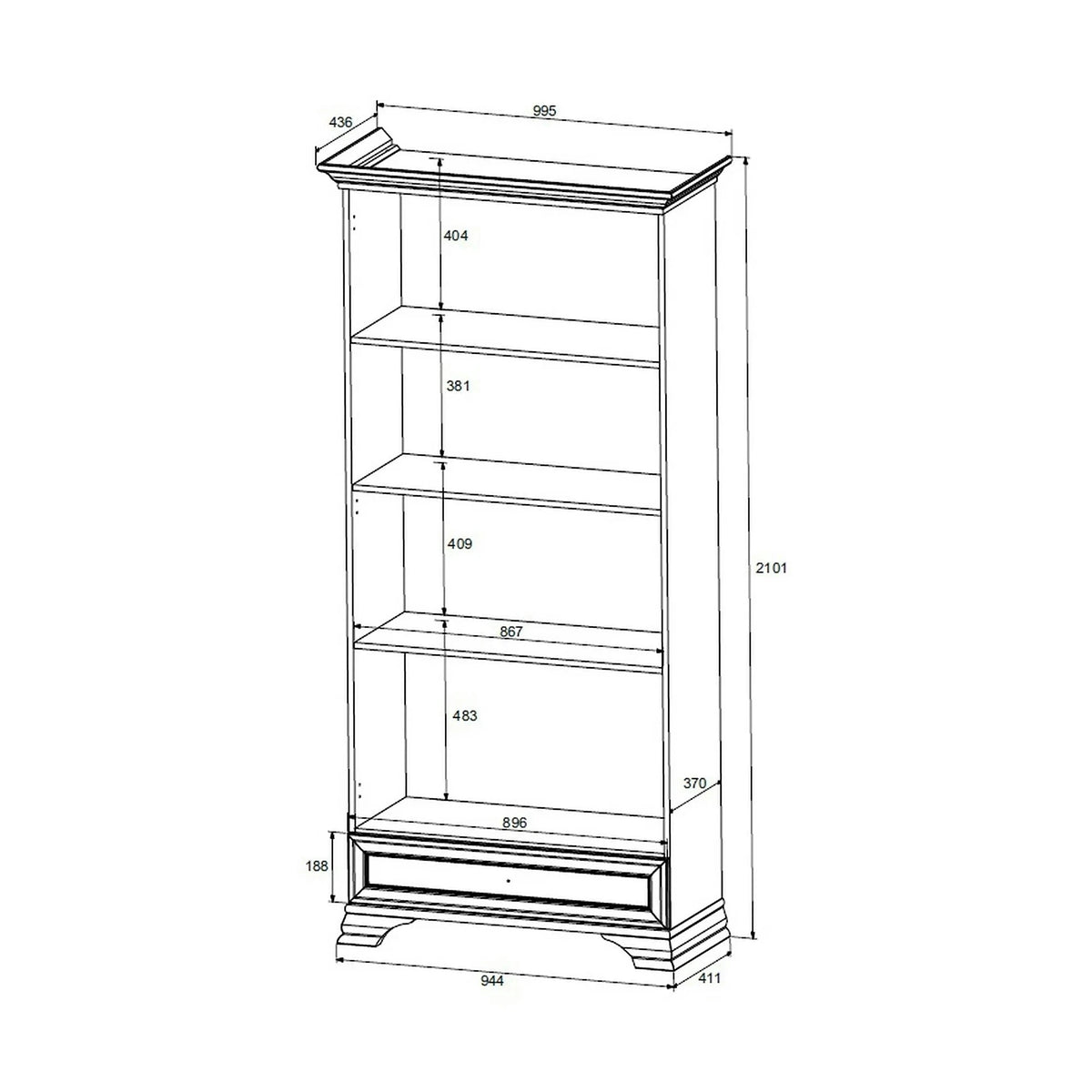 Dulap cu usi sticla IDENTO, alb, PAL/sticla, 100x44x210 cm