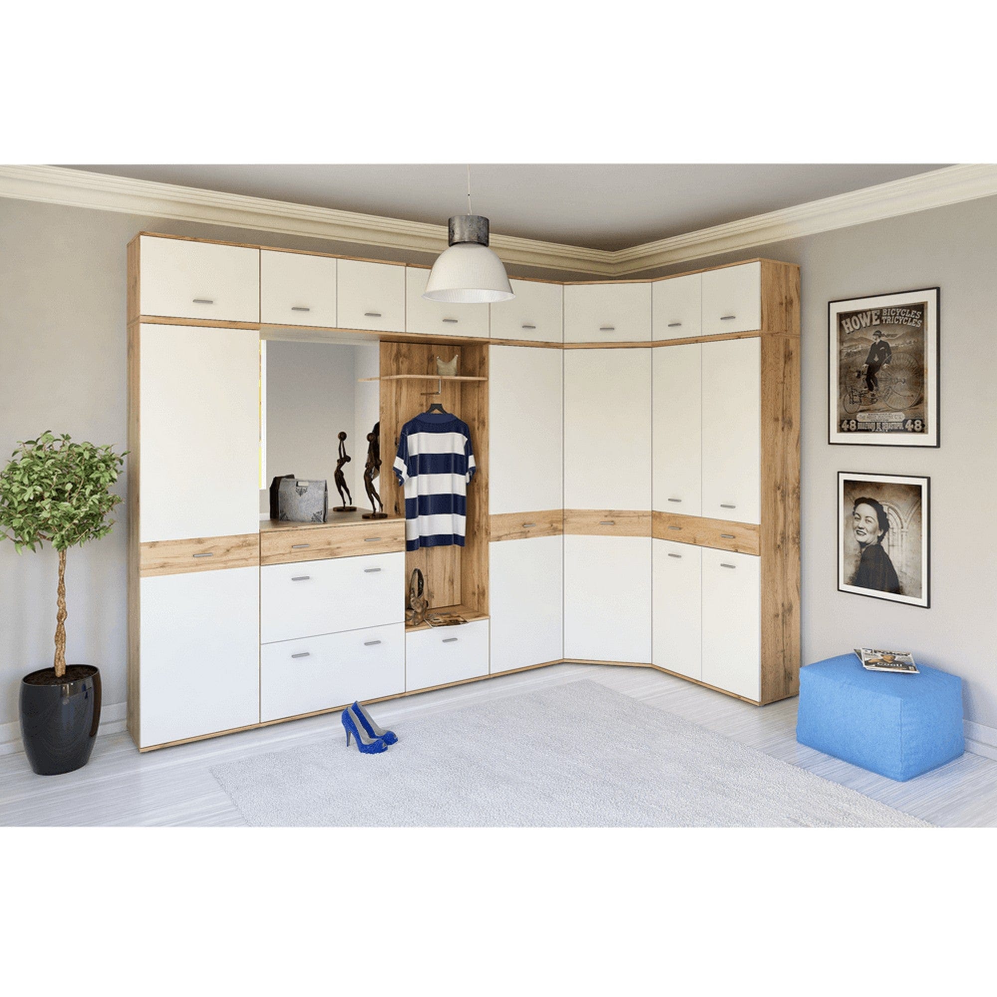 Dulap CYRIL TIP 3, stejar wotan/alb, DTD laminat, cu o usa, 73x73x199 cm