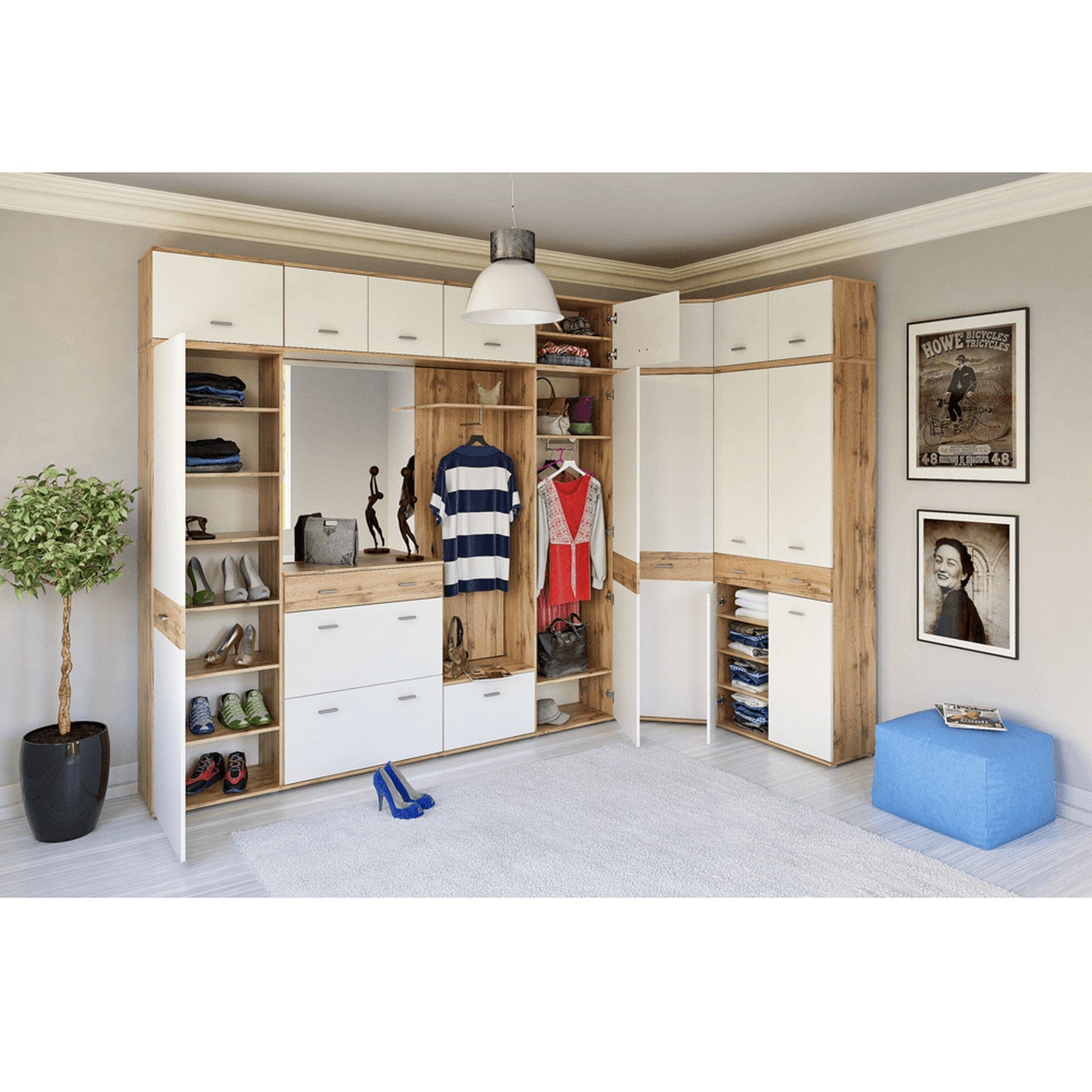 Dulap CYRIL TIP 3, stejar wotan/alb, DTD laminat, cu o usa, 73x73x199 cm