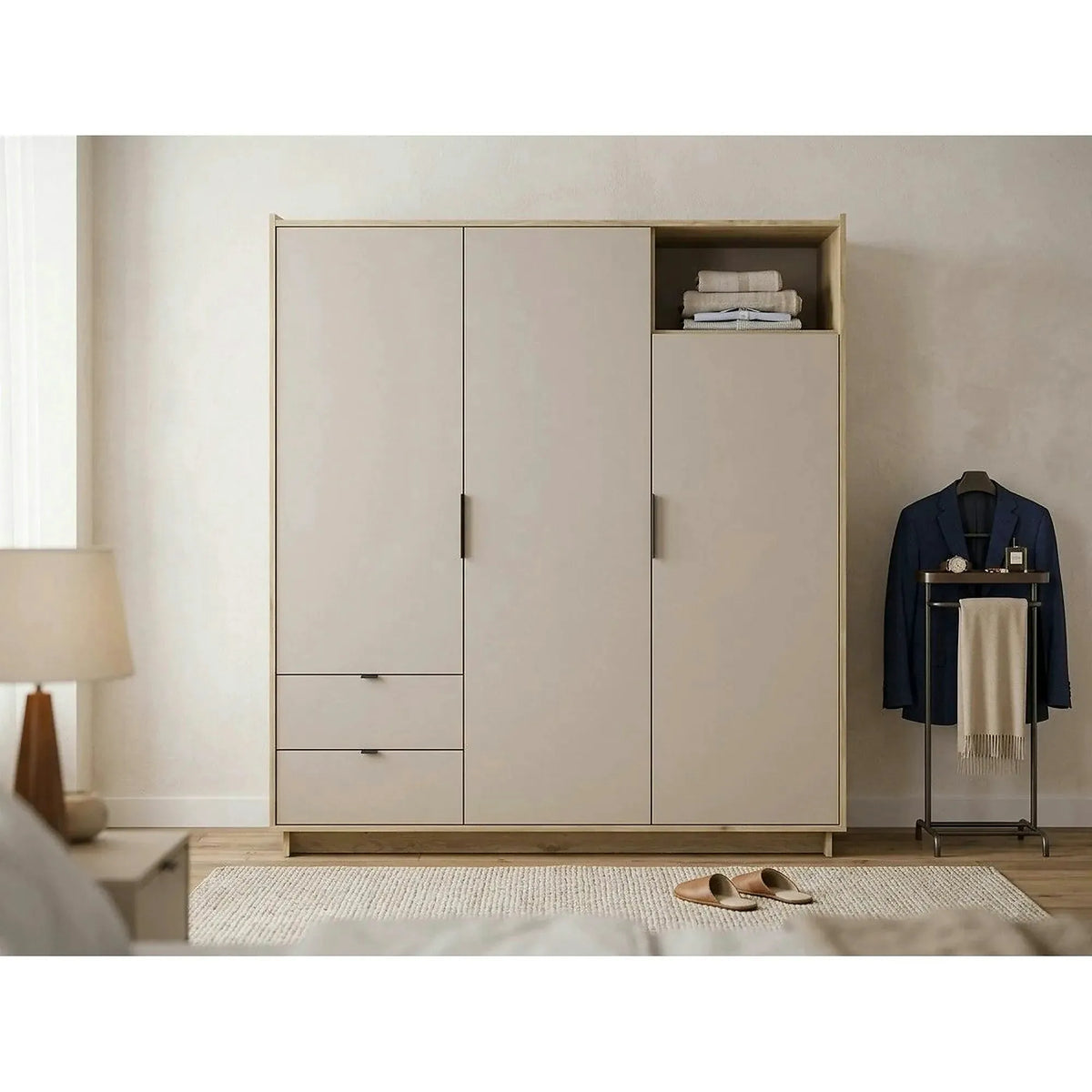 Dulap DALVA, stejar/casmir, PAL, cu 3 usi si 2 sertare, 180x60x202 cm
