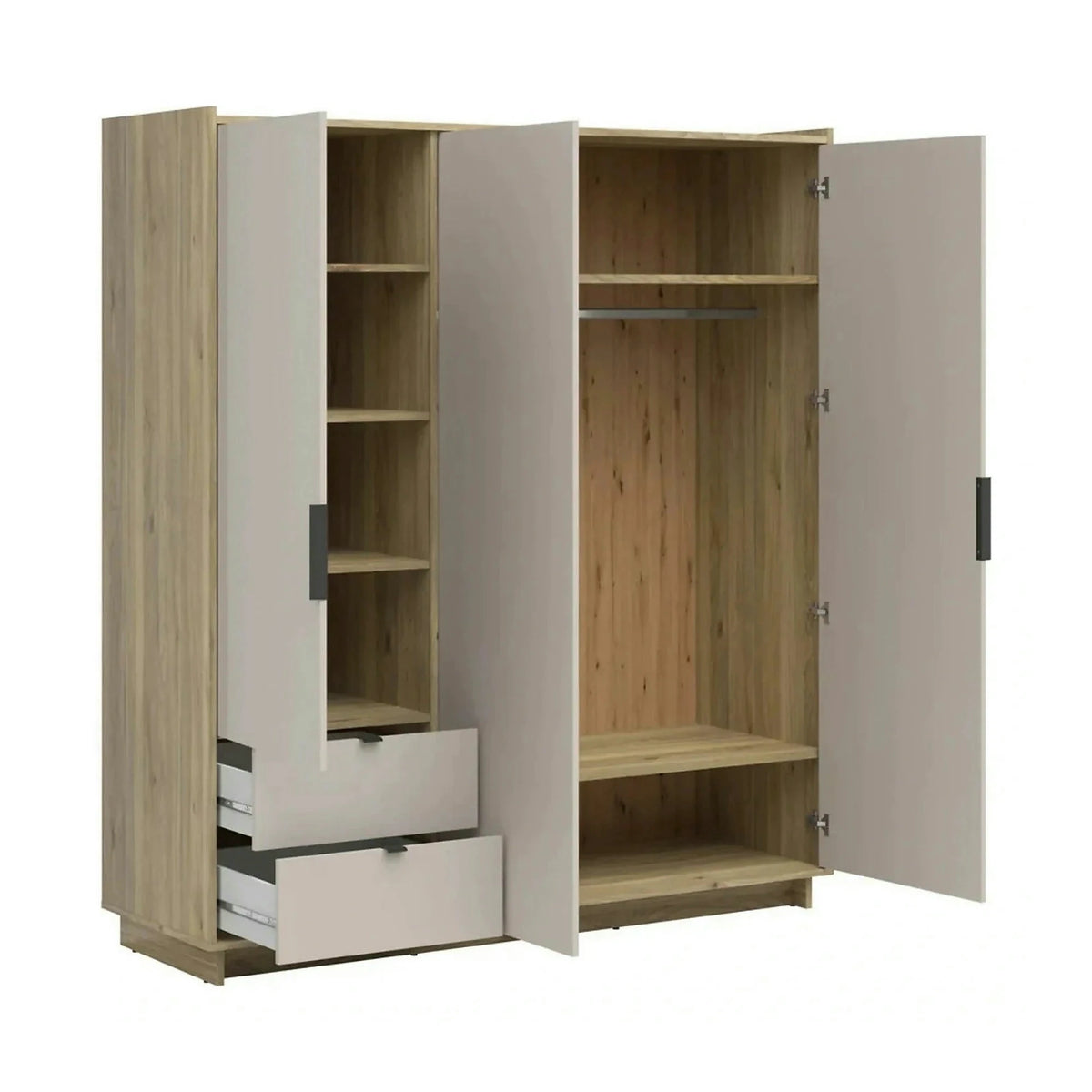 Dulap DALVA, stejar/casmir, PAL, cu 3 usi si 2 sertare, 180x60x202 cm