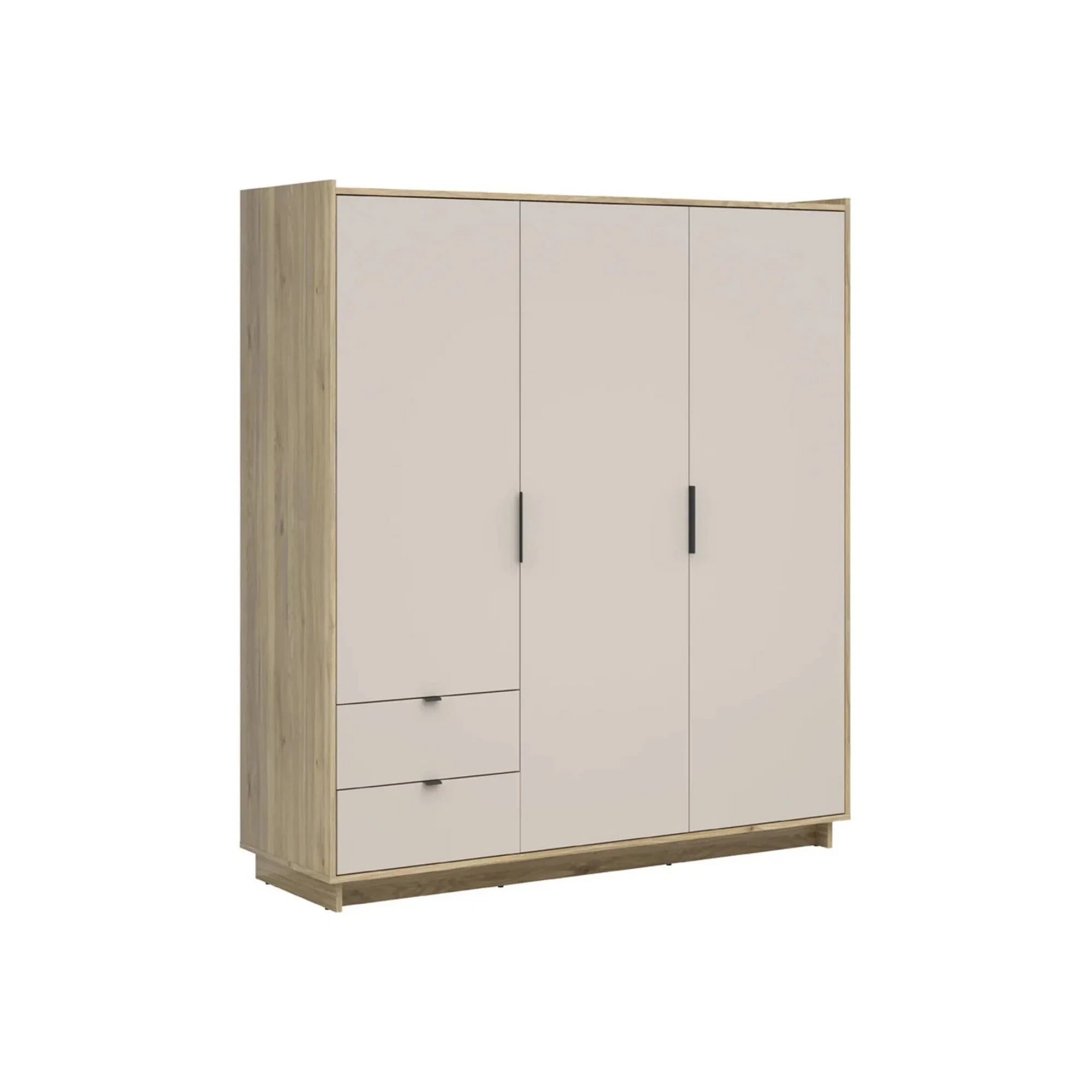 Set dormitor DALVA, stejar/casmir, pat 160x200, dulap cu 3 usi si 2 sertare, 2 noptiere si o comoda