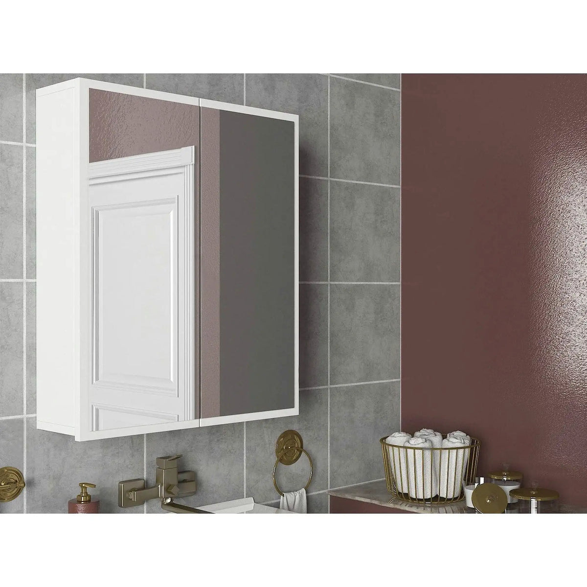 Dulap de baie KAYLA, alb, PAL melaminat, cu 2 usi, 60x17x78 cm