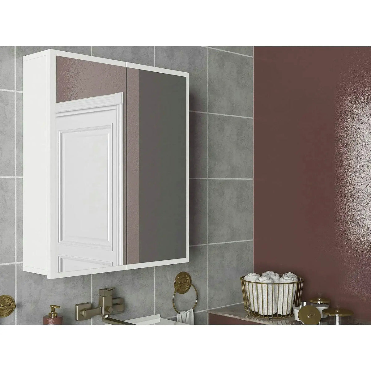 Dulap de baie KAYLA, alb, PAL melaminat, cu 2 usi, 60x17x78 cm