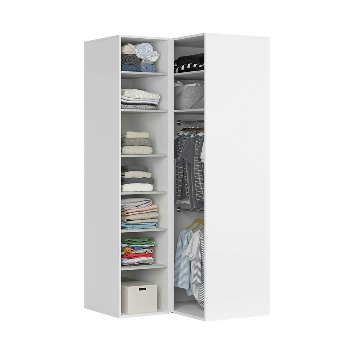 Dulap de colt FLEX, alb, PAL, cu 2 usi, 118x118x240 cm