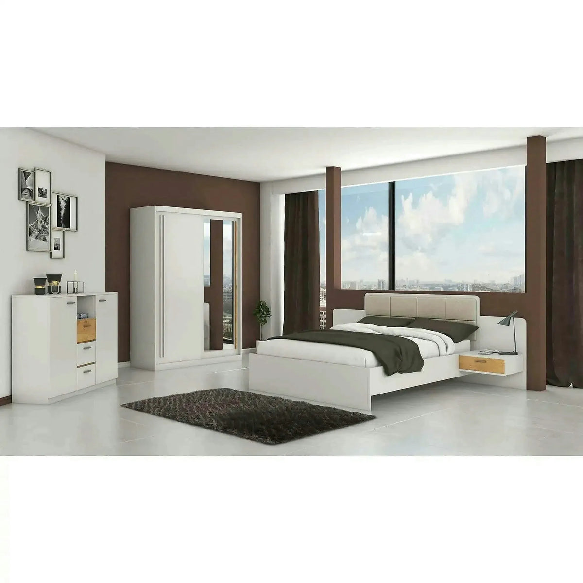 Dulap dressing cu oglinda EFFECT, alb andersen, PAL melaminat, cu 2 usi, 200x59x216 cm