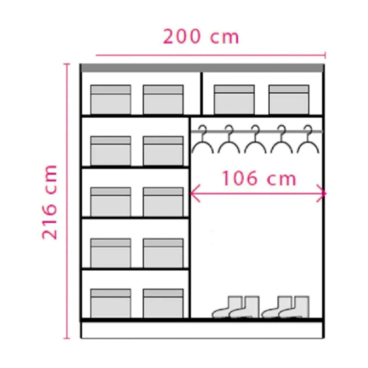 Dulap dressing cu oglinda EFFECT, alb andersen, PAL melaminat, cu 2 usi, 200x59x216 cm