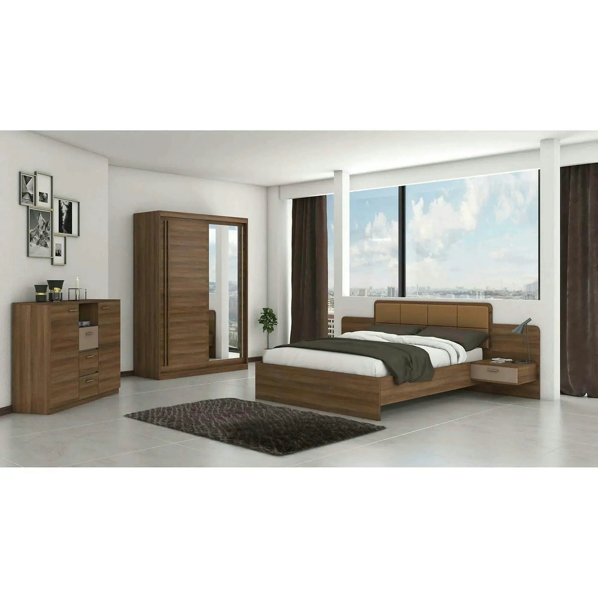 Dulap dressing cu oglinda EFFECT, stejar columbia, PAL melaminat, cu 2 usi, 200x59x216 cm