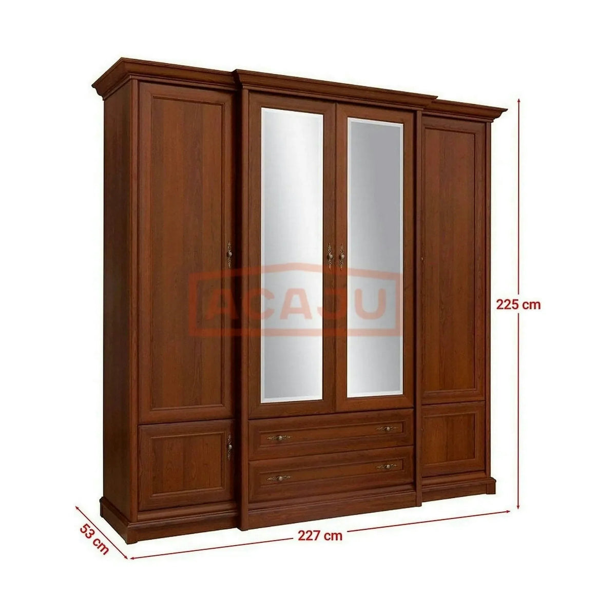 Dulap dressing mare KENT, nuc, PAL, cu 6 usi si 2 sertare, 227x53x225 cm