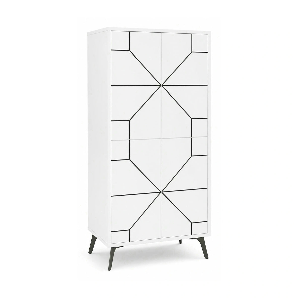 Dulap DUNE, alb/negru, PAL melaminat, cu 4 usi, 63x36x136 cm