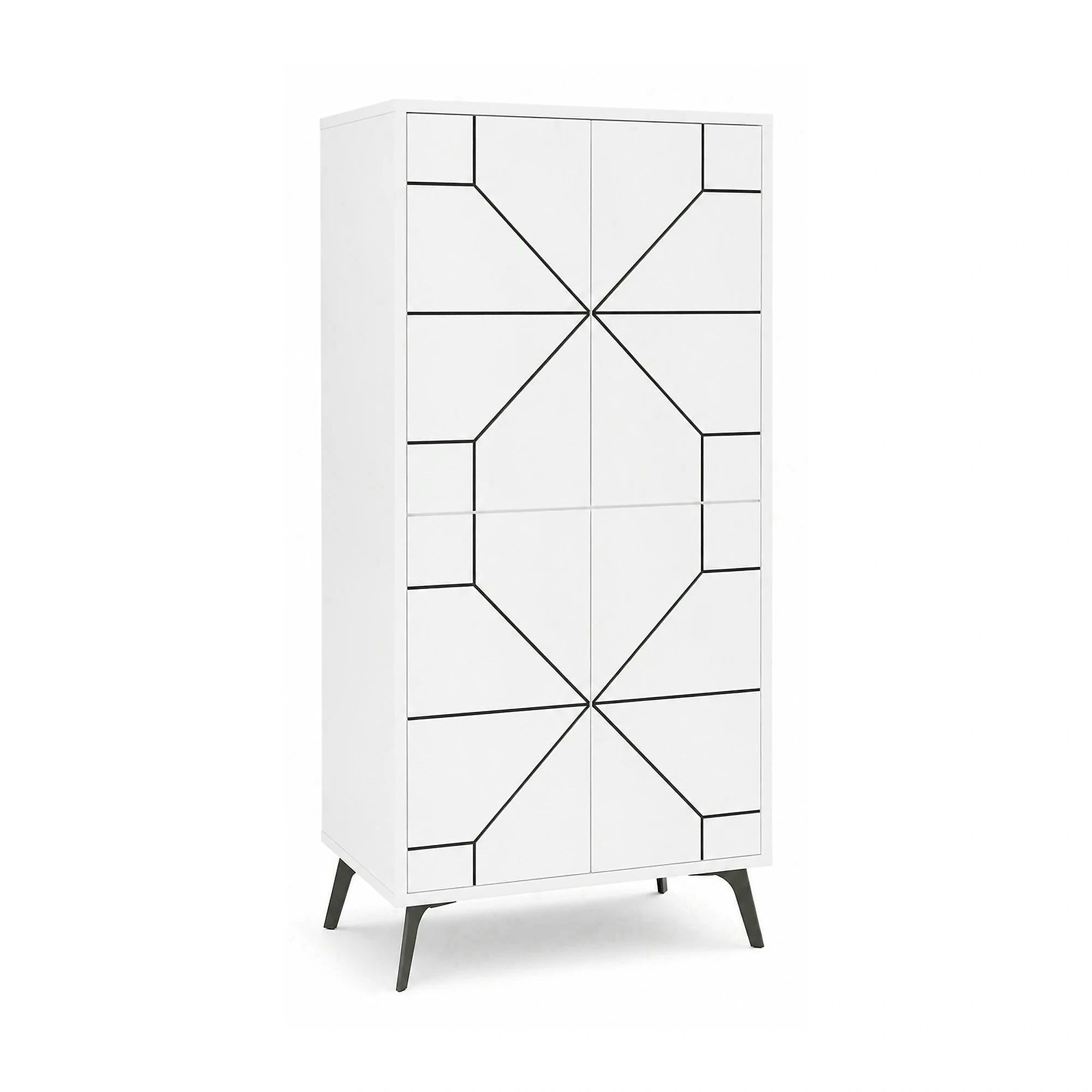 Dulap DUNE, alb/negru, PAL melaminat, cu 4 usi, 63x36x136 cm