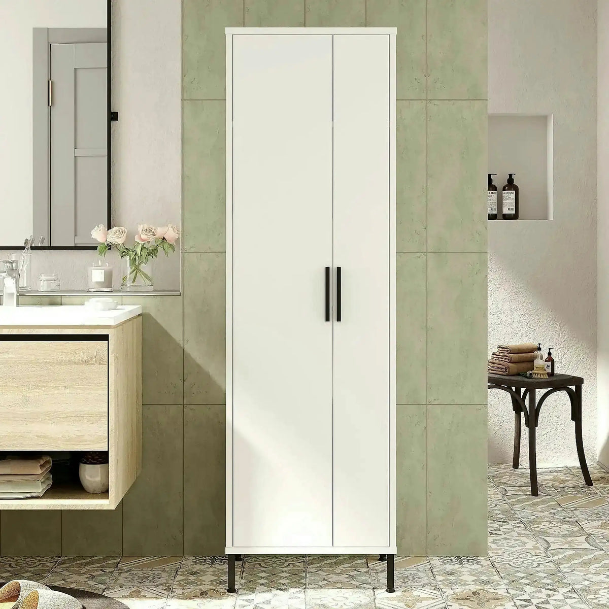 Dulap DY1-W, alb/negru, PAL melaminat, cu 2 usi, 50x36x165 cm