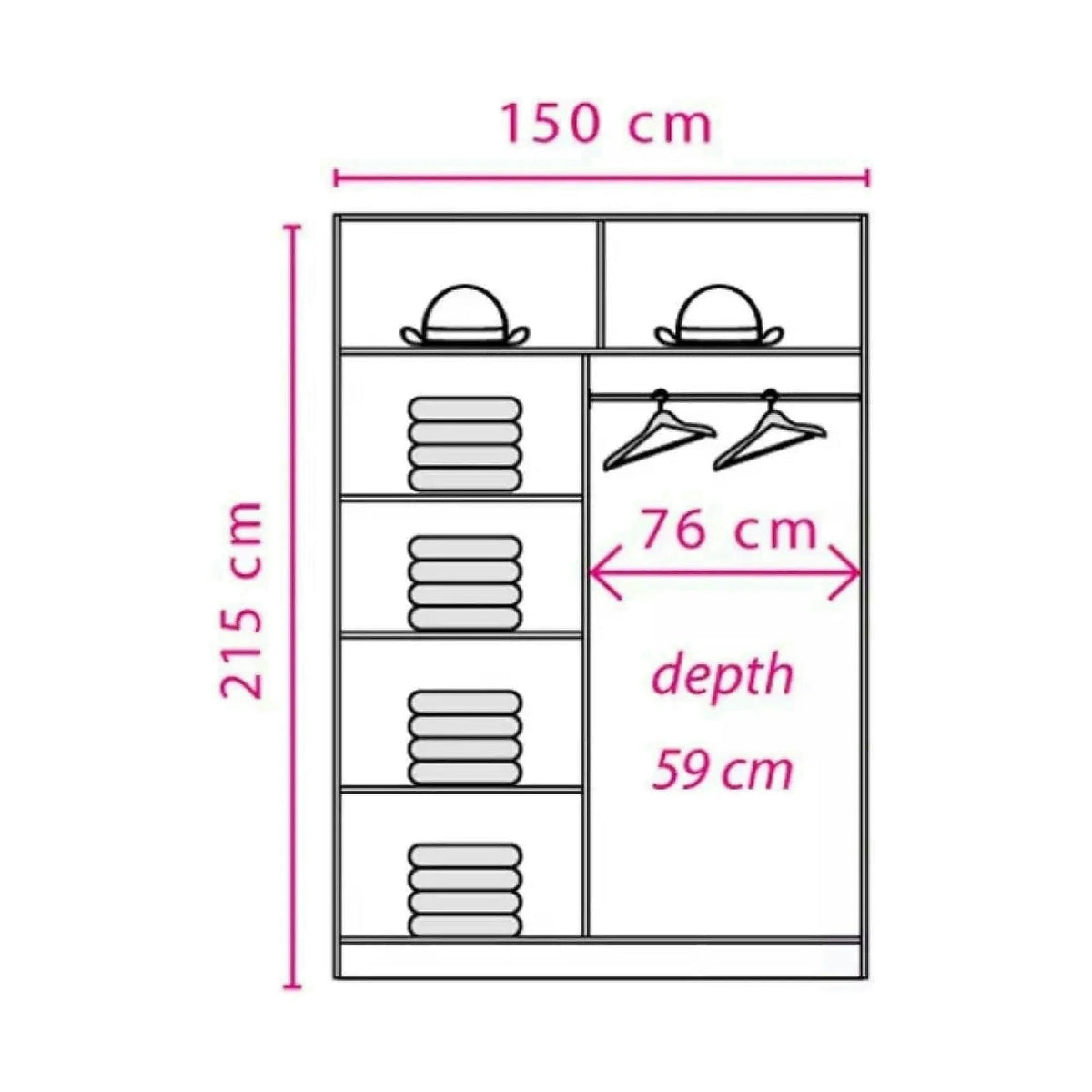 Dulap EFFECT, alb andersen, PAL melaminat, cu 2 usi, 150x59x215 cm