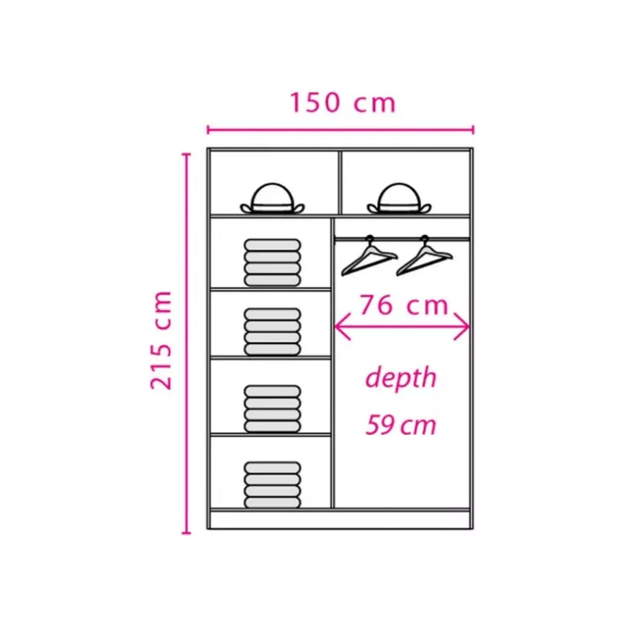 Dulap EFFECT, stejar columbia, PAL, cu 2 usi, 150x59x215 cm