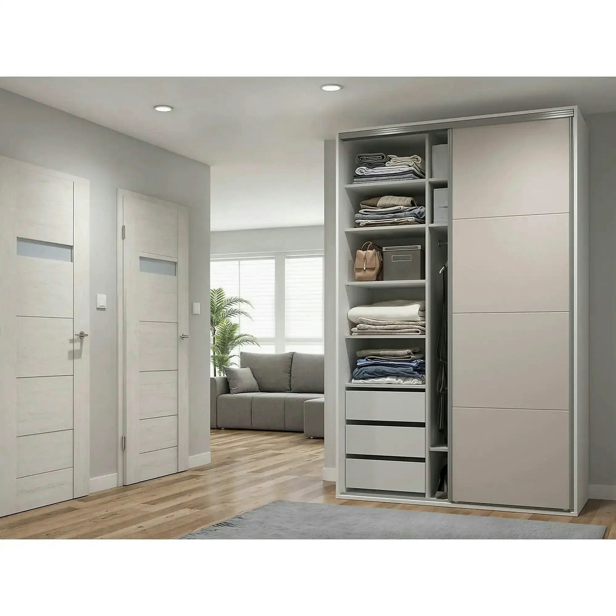 Dulap FLEX, alb/casmir, PAL, cu 2 usi, 150x66x240 cm