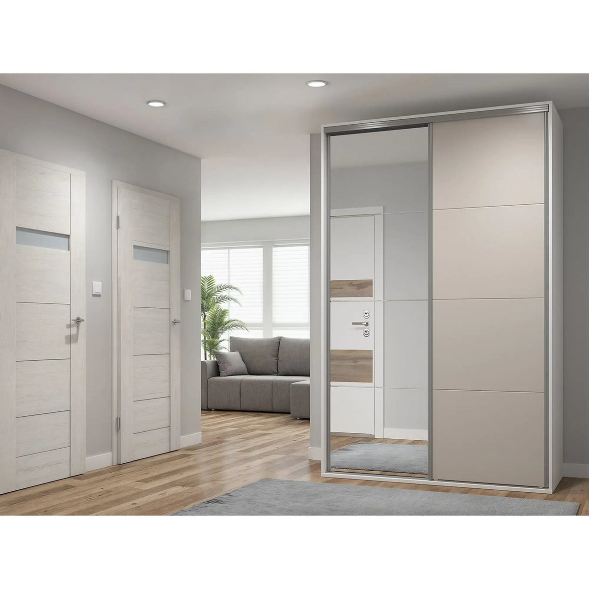 Dulap FLEX, alb/casmir, PAL, cu 2 usi, 150x66x240 cm