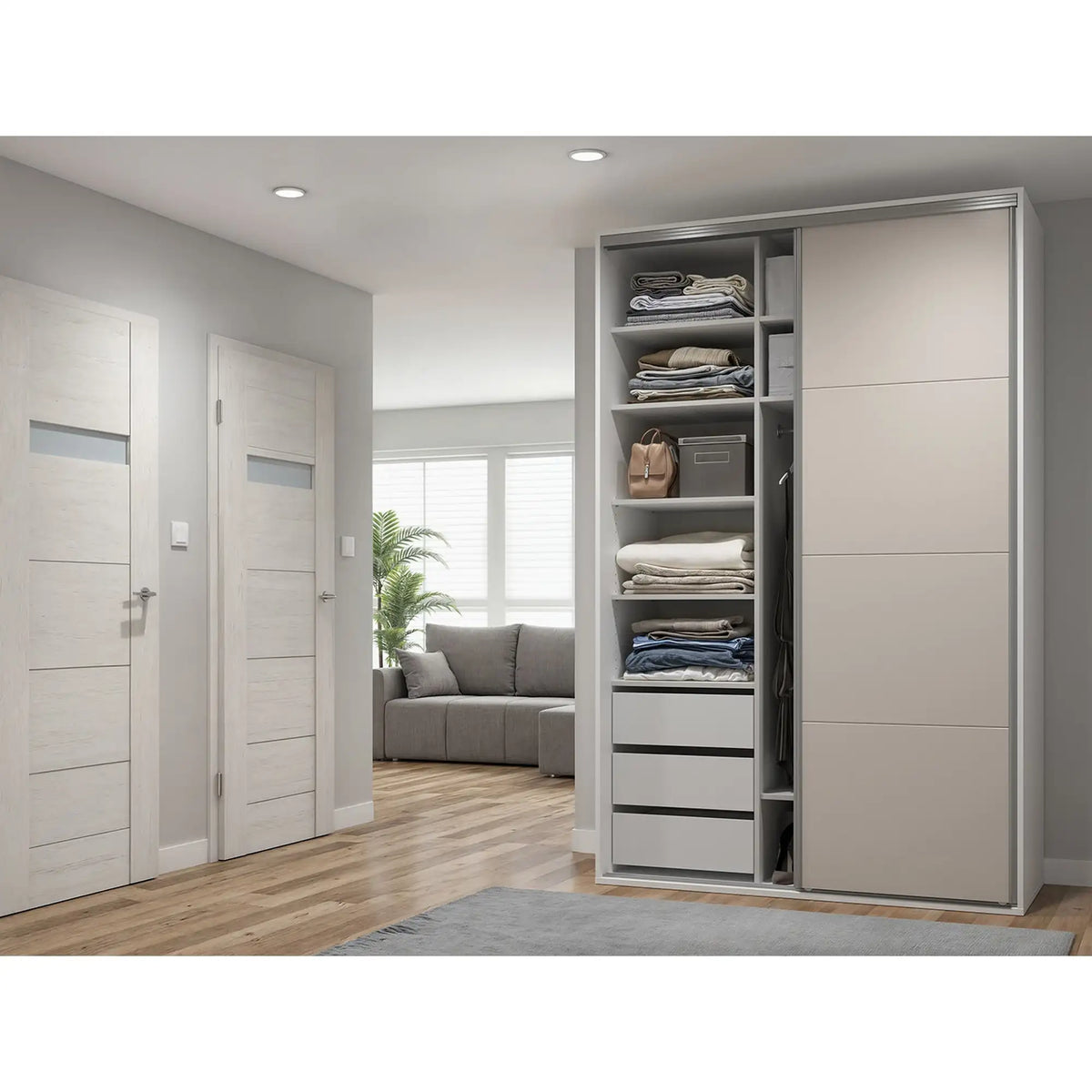 Dulap FLEX, alb/casmir, PAL, cu 2 usi, 150x66x240 cm