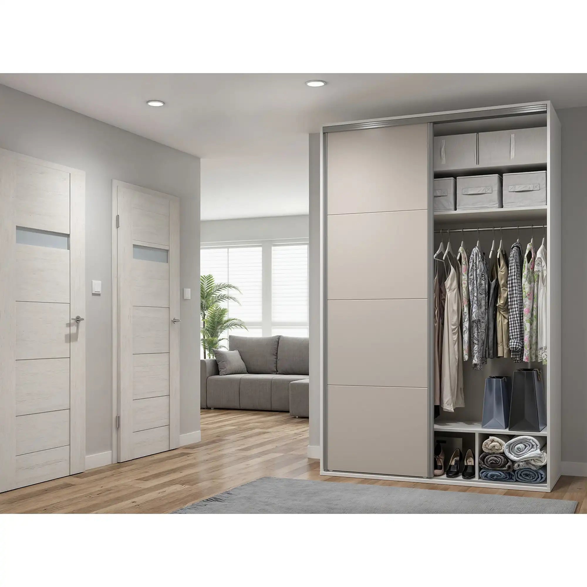 Dulap FLEX, alb/casmir, PAL, cu 2 usi, 150x66x240 cm