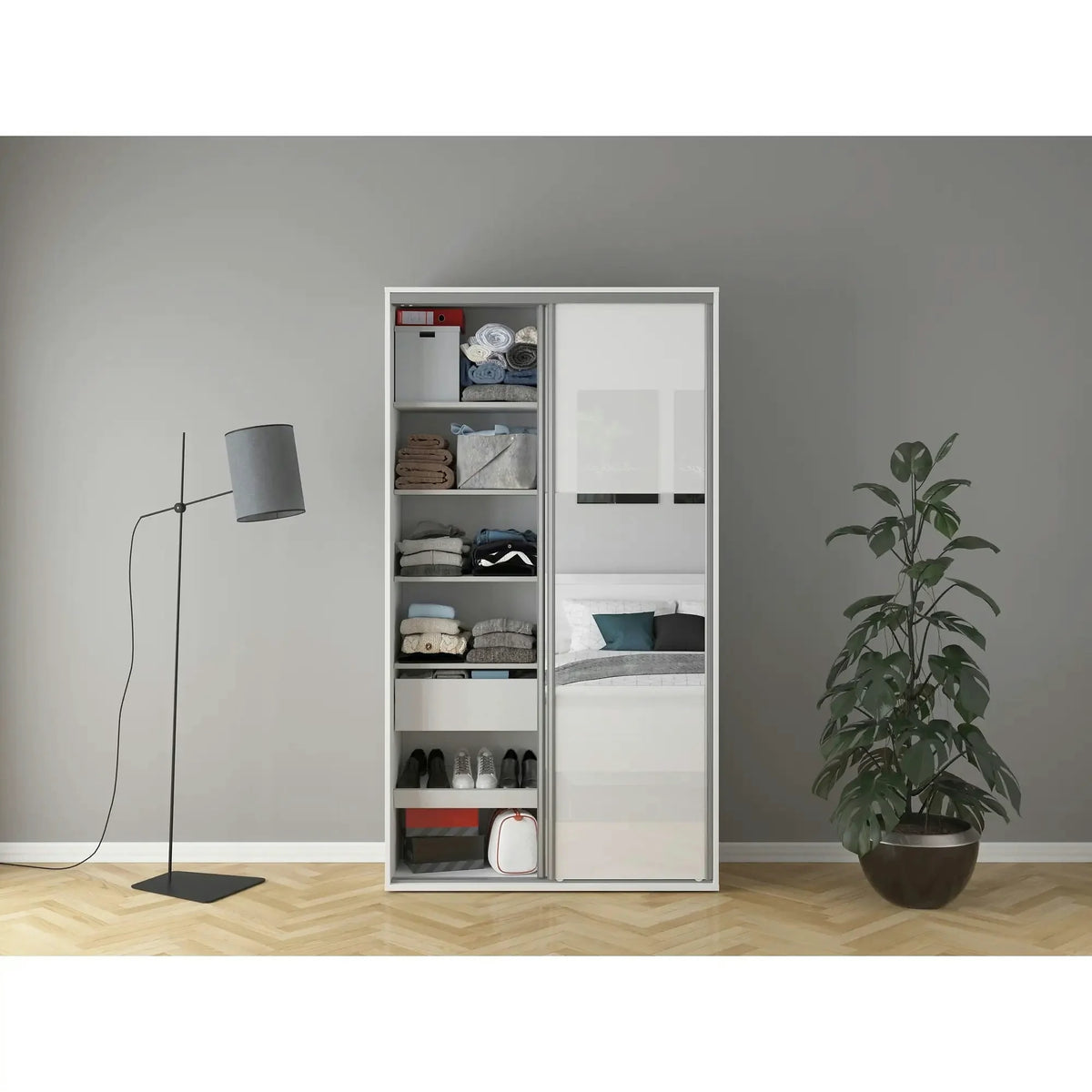 Dulap FLEX, alb lucios, PAL, cu 2 usi, 120x45x218 cm