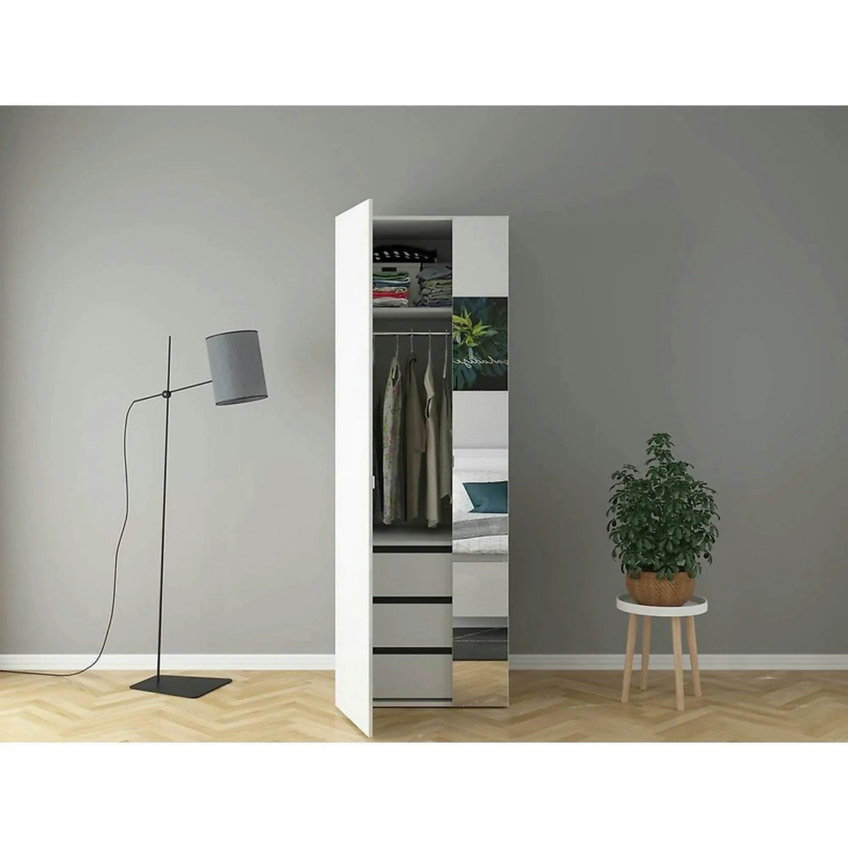 Dulap FLEX, alb lucios, PAL, cu 2 usi, 75x66x218 cm