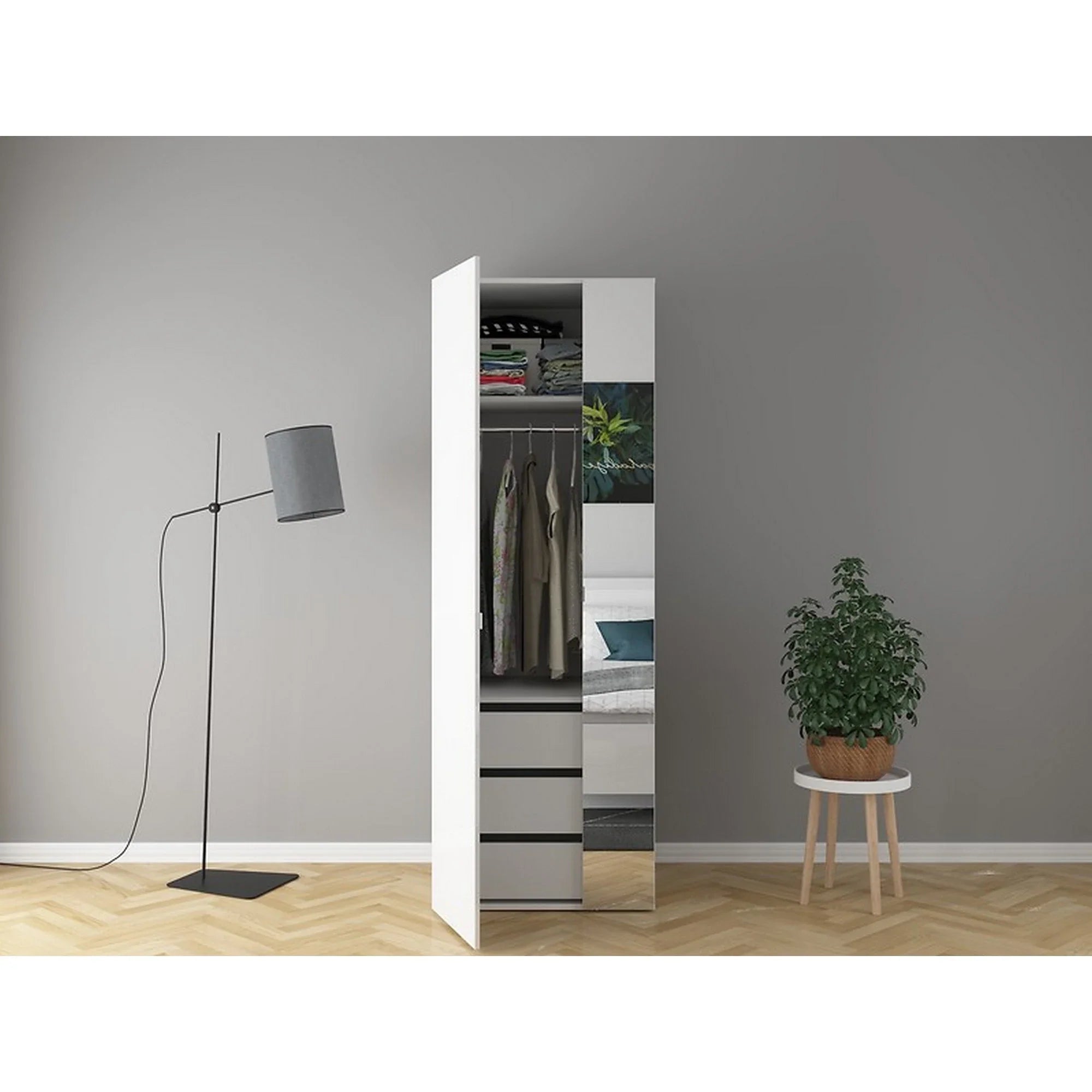 Dulap FLEX, alb lucios, PAL, cu 2 usi, 75x66x218 cm