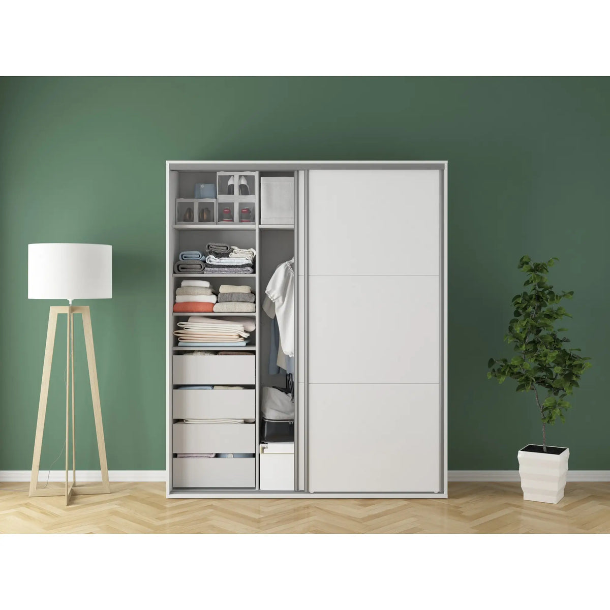 Dulap FLEX, alb, PAL, cu 2 usi, 180x45x218 cm