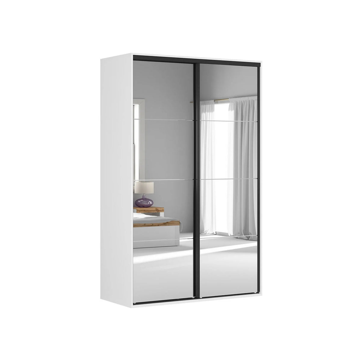 Dulap FLEX, alb, PAL, cu 2 usi si oglinda, 150x66x240 cm