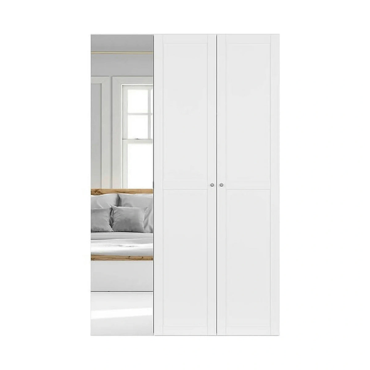 Dulap FLEX, alb, PAL, cu 3 usi si oglinda, 150x45x240 cm