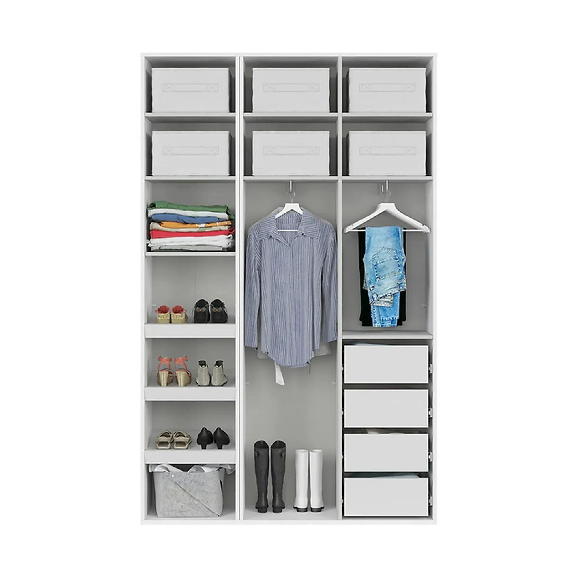 Dulap FLEX, alb, PAL, cu 3 usi si oglinda, 150x45x240 cm