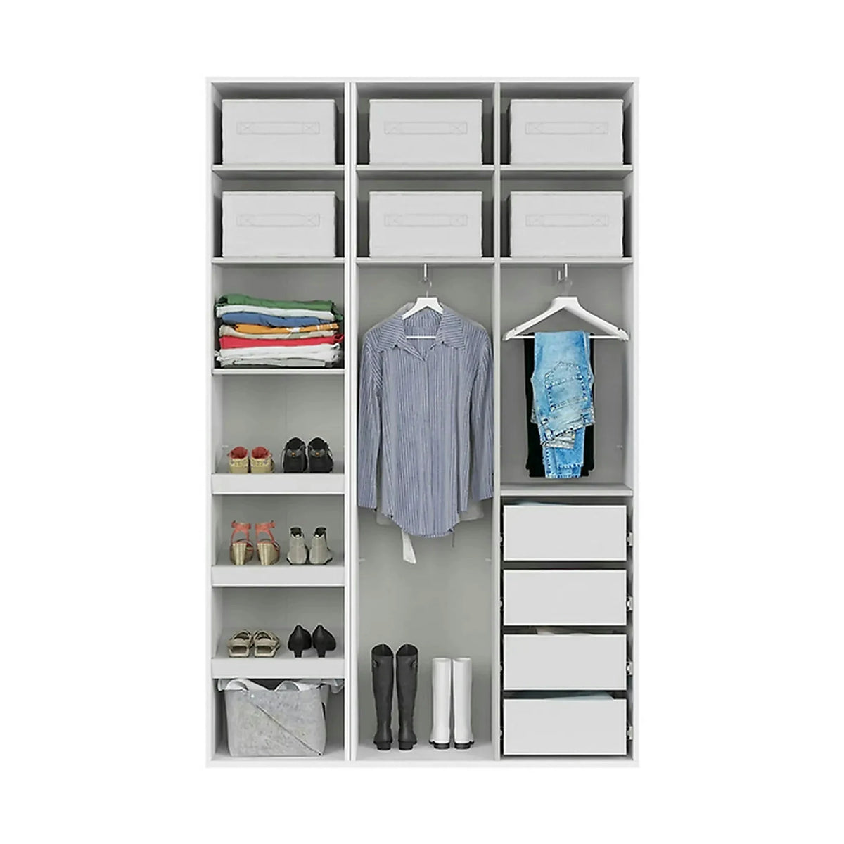 Dulap FLEX, alb, PAL, cu 3 usi si oglinda, 150x45x240 cm