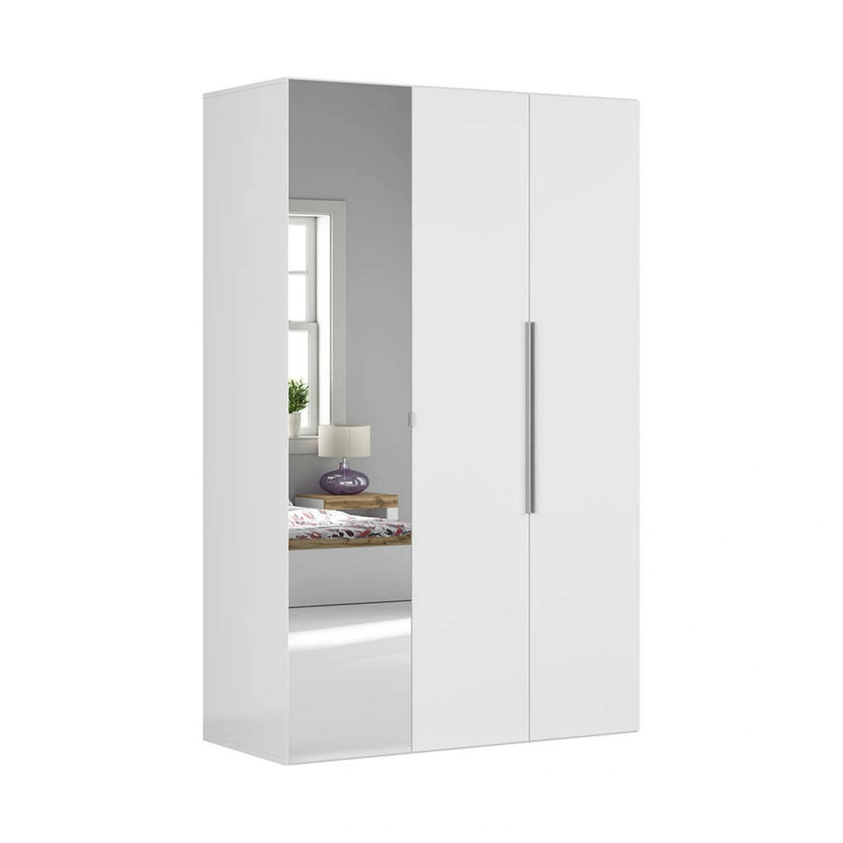 Dulap FLEX, alb, PAL, cu 3 usi si oglinda, 150x66x240 cm