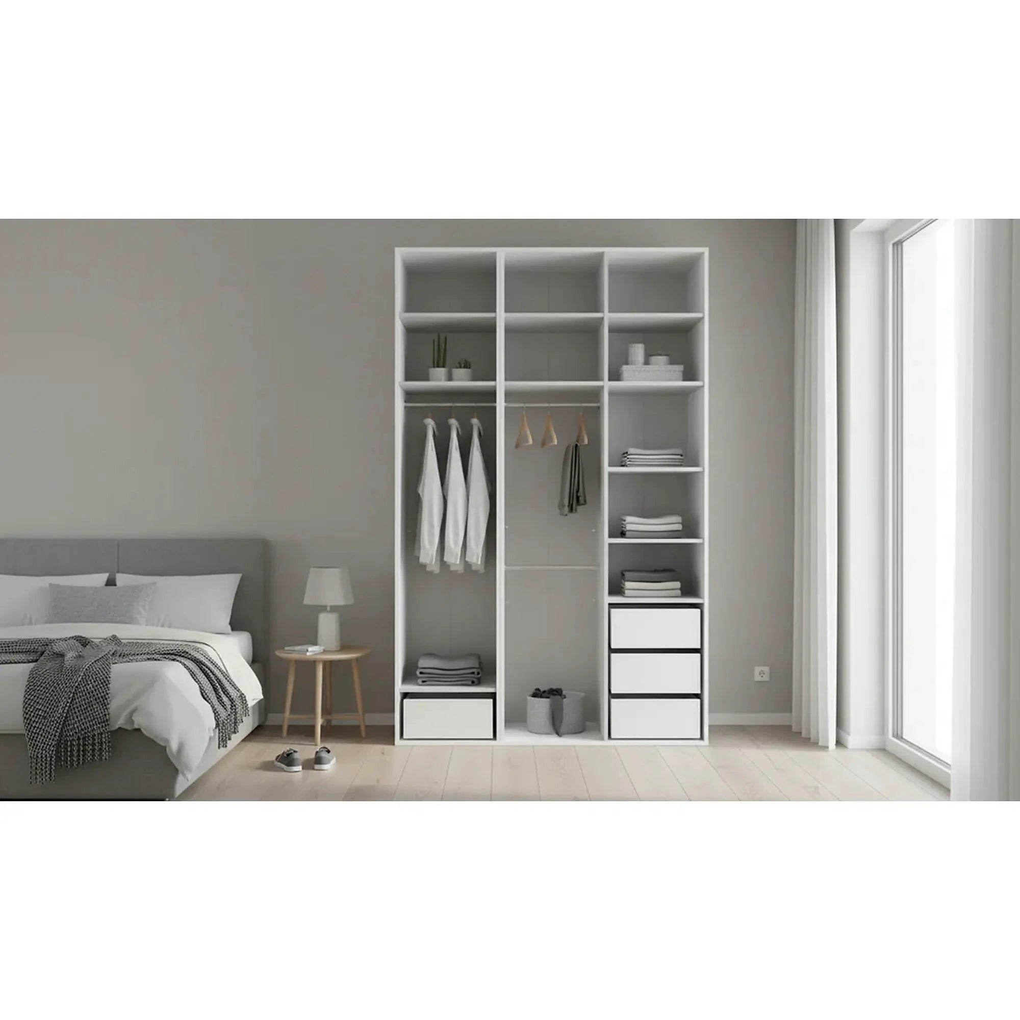 Dulap FLEX, alb, PAL, cu 3 usi si oglinda, 150x66x240 cm