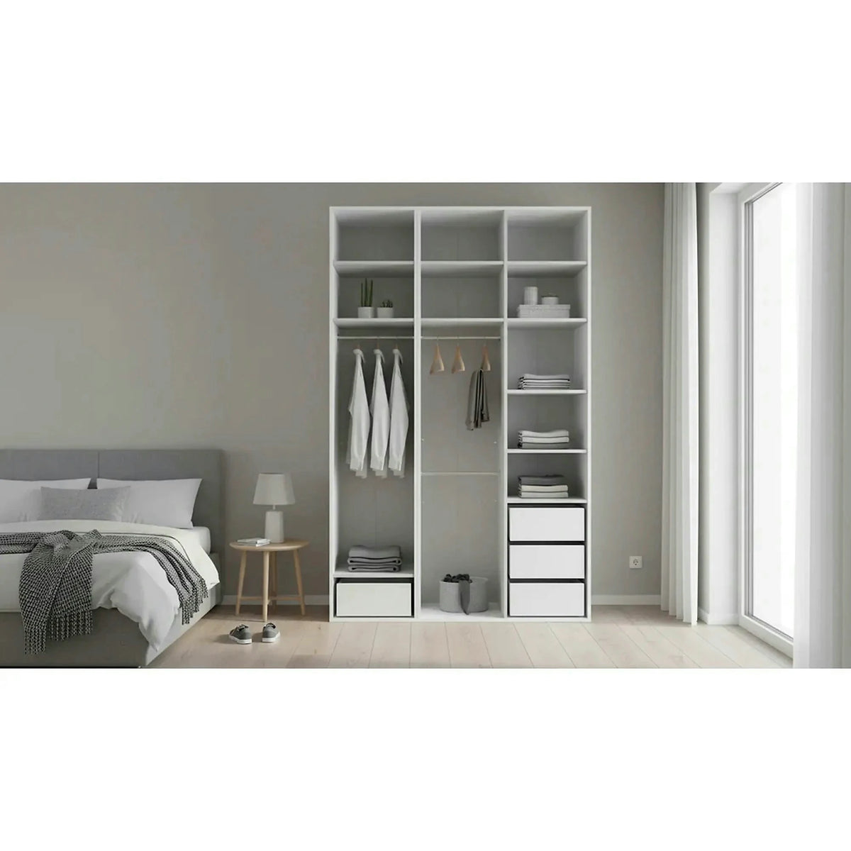 Dulap FLEX, alb, PAL, cu 3 usi si oglinda, 150x66x240 cm