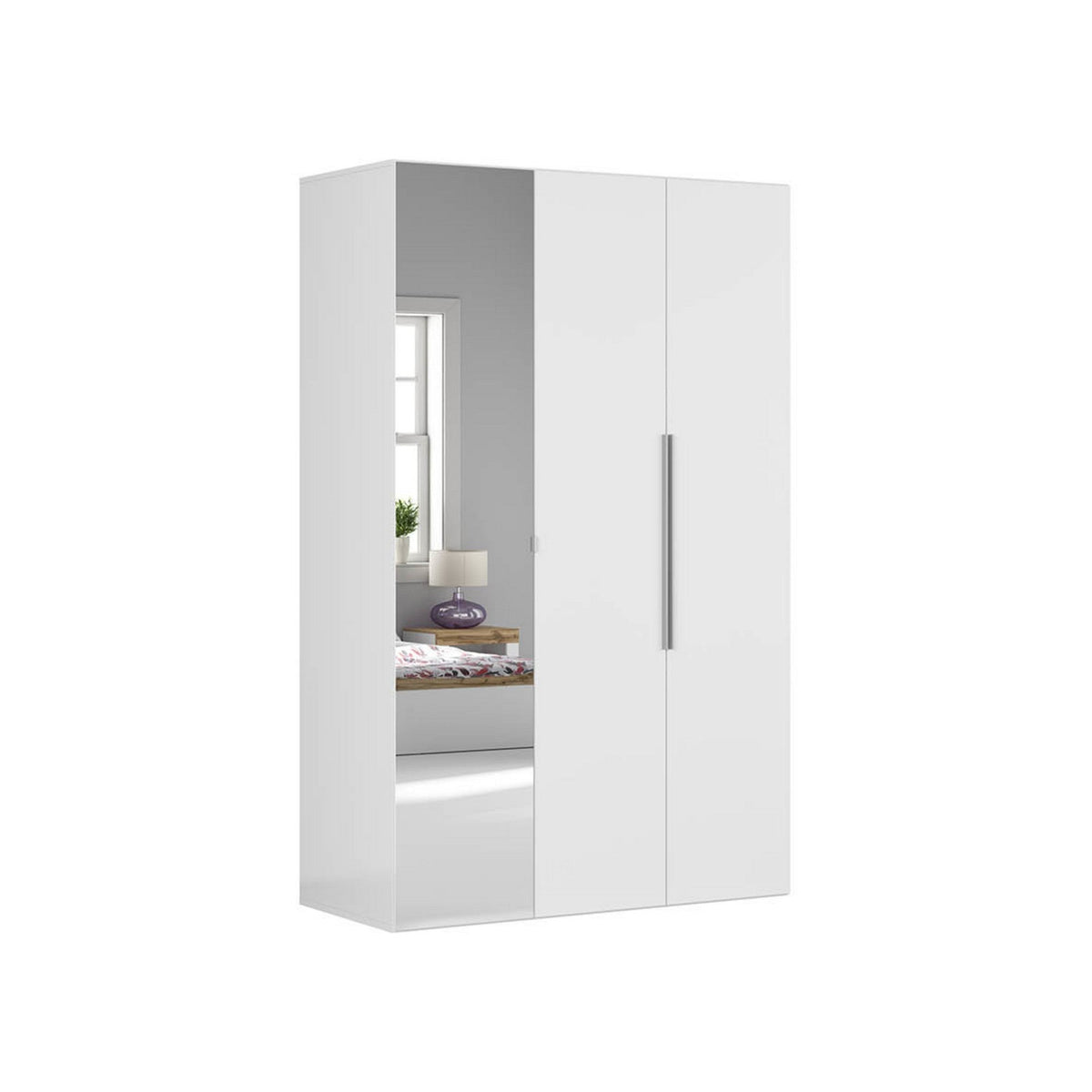 Dulap FLEX, alb, PAL, cu 3 usi si oglinda, 150x66x240 cm