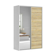Dulap FLEX, alb/stejar, PAL, cu 2 usi si oglinda, 150x66x240 cm
