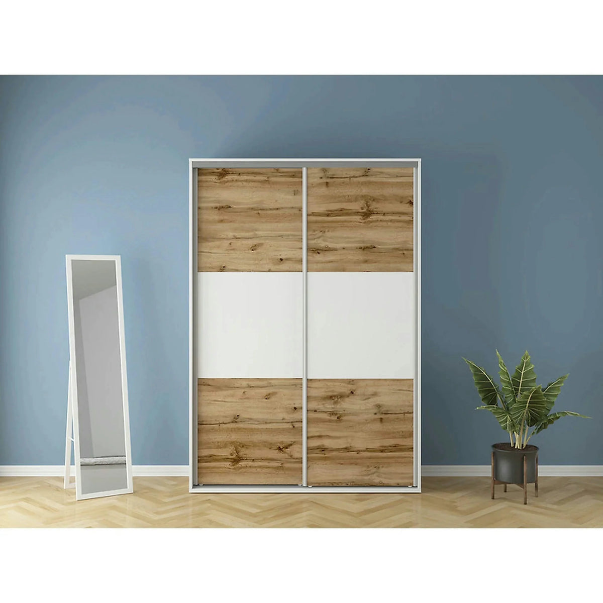 Dulap FLEX, alb/stejar wotan, PAL, cu 2 usi, 150x45x218 cm