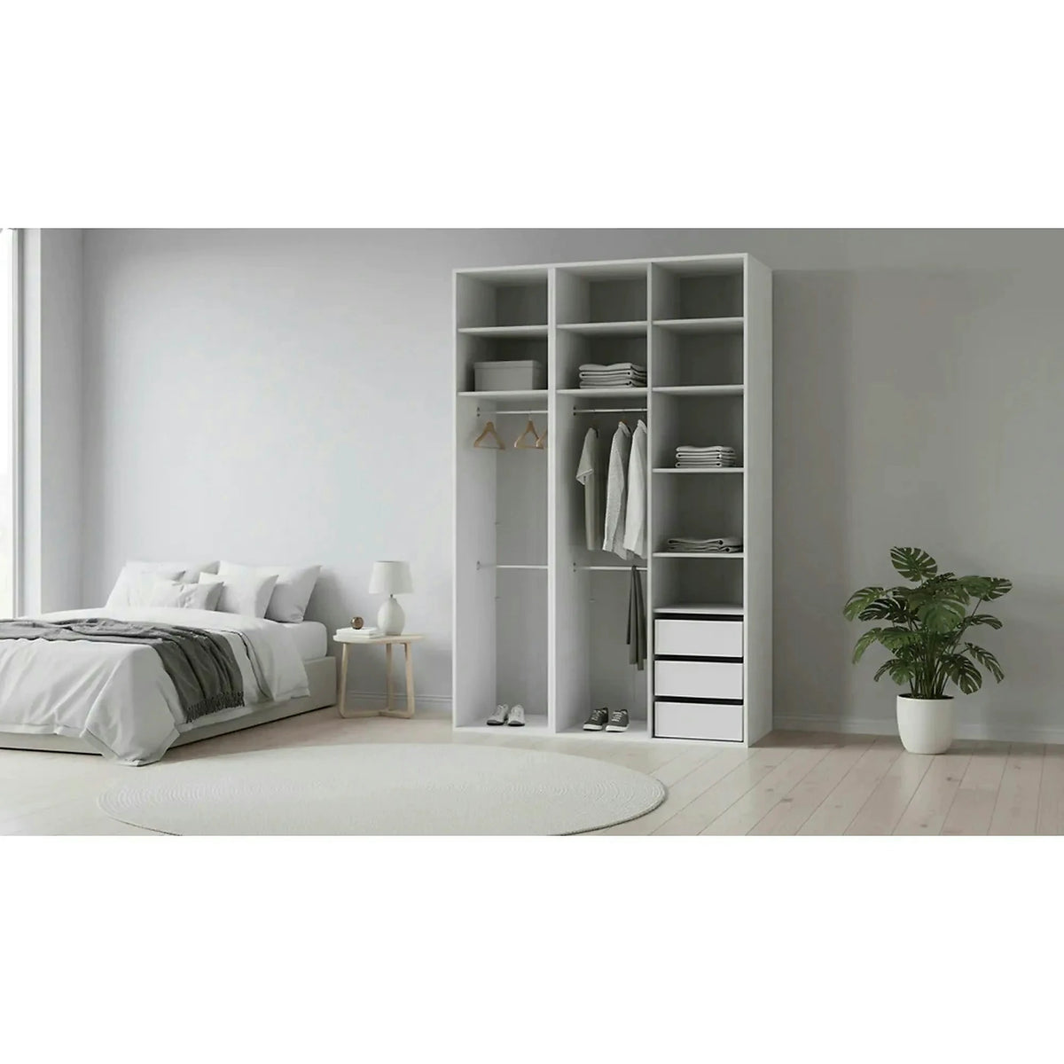 Dulap FLEX, gri grafit/alb, PAL, cu 3 usi si oglinda, 150x66x240 cm