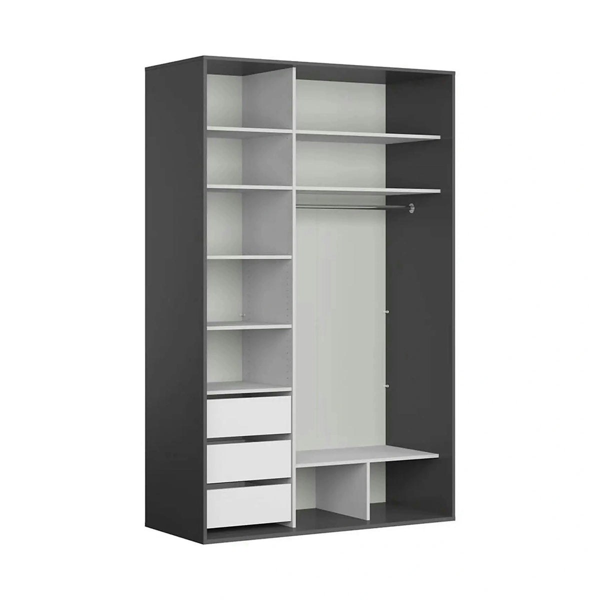 Dulap FLEX, gri grafit/negru lucios, PAL, cu 2 usi, 150x66x240 cm