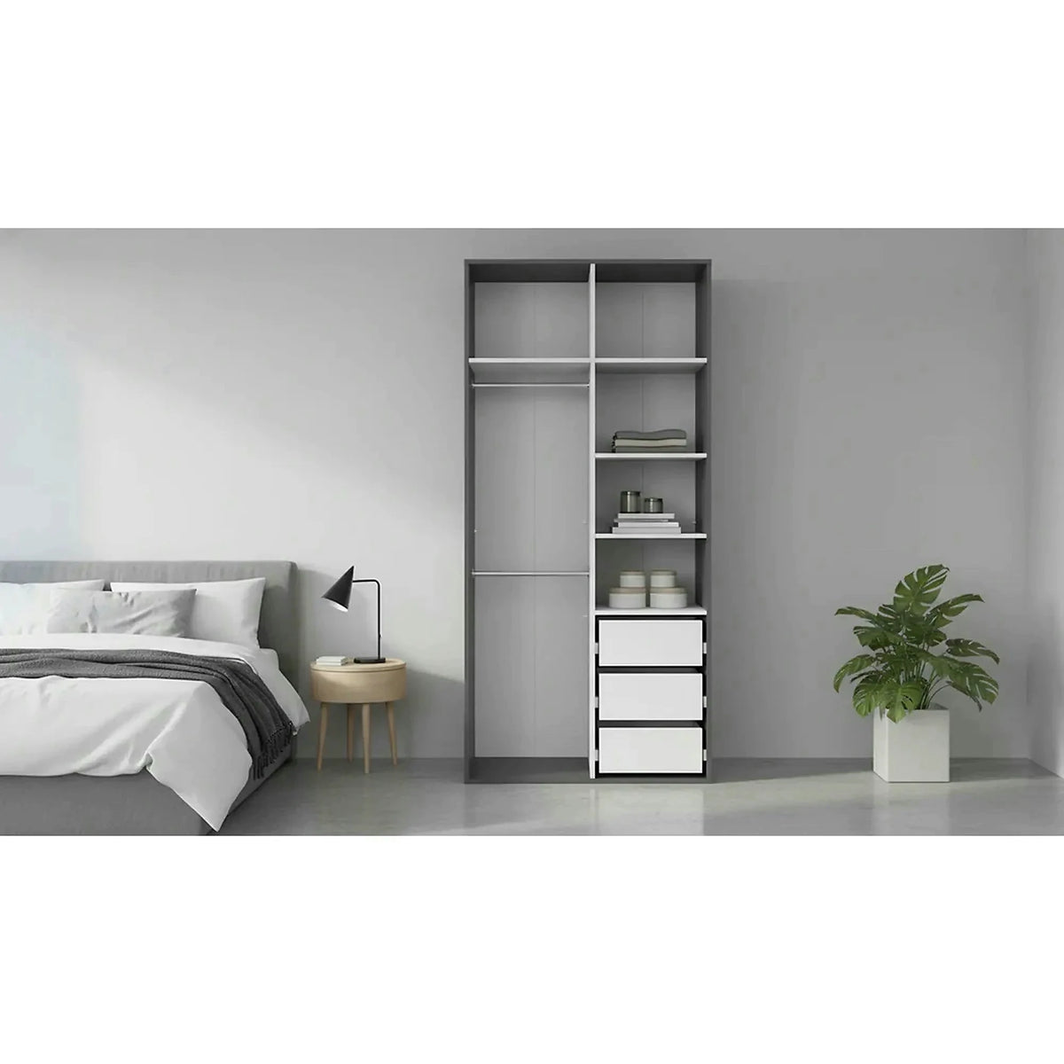 Dulap FLEX, gri grafit, PAL, cu 2 usi, 100x66x218 cm