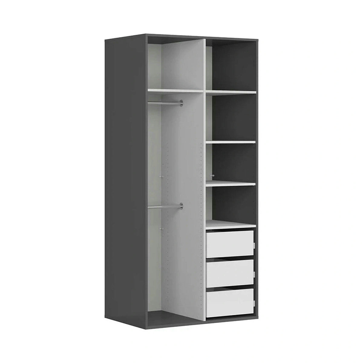 Dulap FLEX, gri grafit, PAL, cu 2 usi, 100x66x218 cm