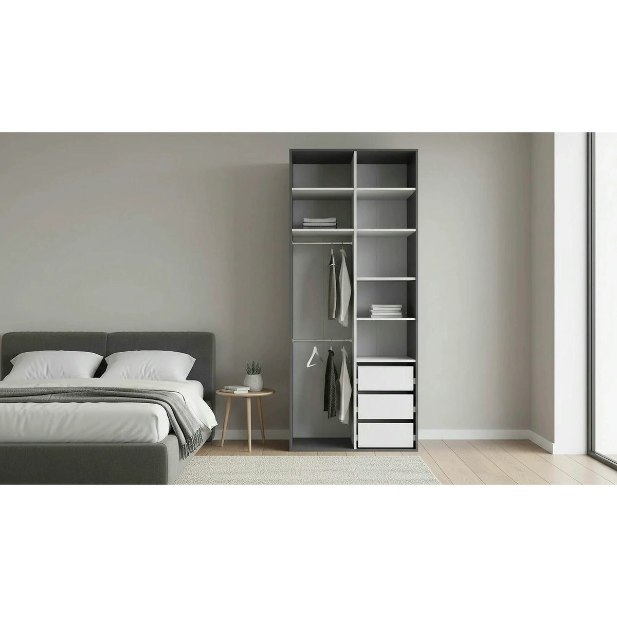 Dulap FLEX, gri grafit, PAL, cu 2 usi, 100x66x240 cm